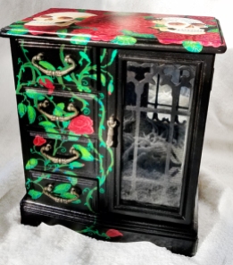 "Skulls and Roses" Upcycled jewelry cabinet